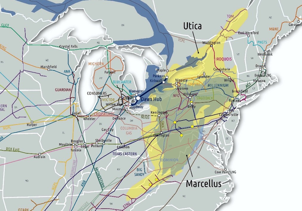 Figure 1- Pipeline map surrounding Dawn Hub