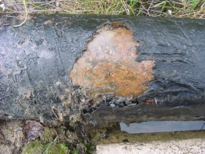 Coating damaged caused by concrete set-on weight